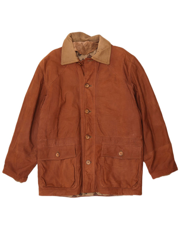 veste en cuir homme vintage IT 50 Large Brown Colourblock