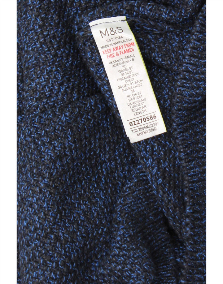 Marks & Spencer Pull à col rond pour homme en coton moucheté bleu petit