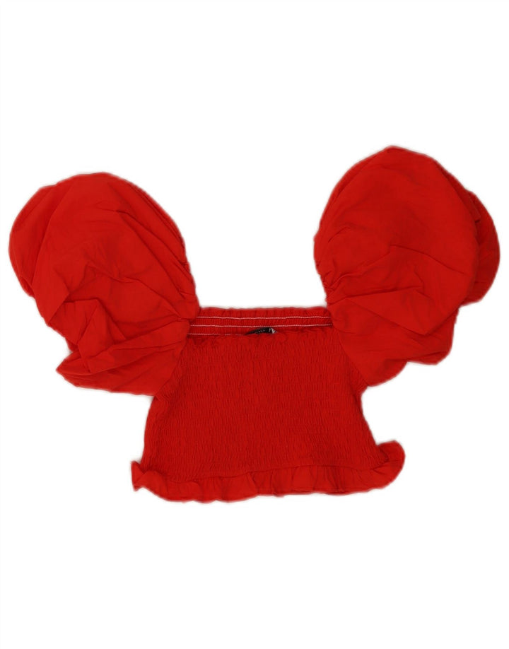 Zara Femmes Hors Épaule Crop Top UK 8 Petit Rouge