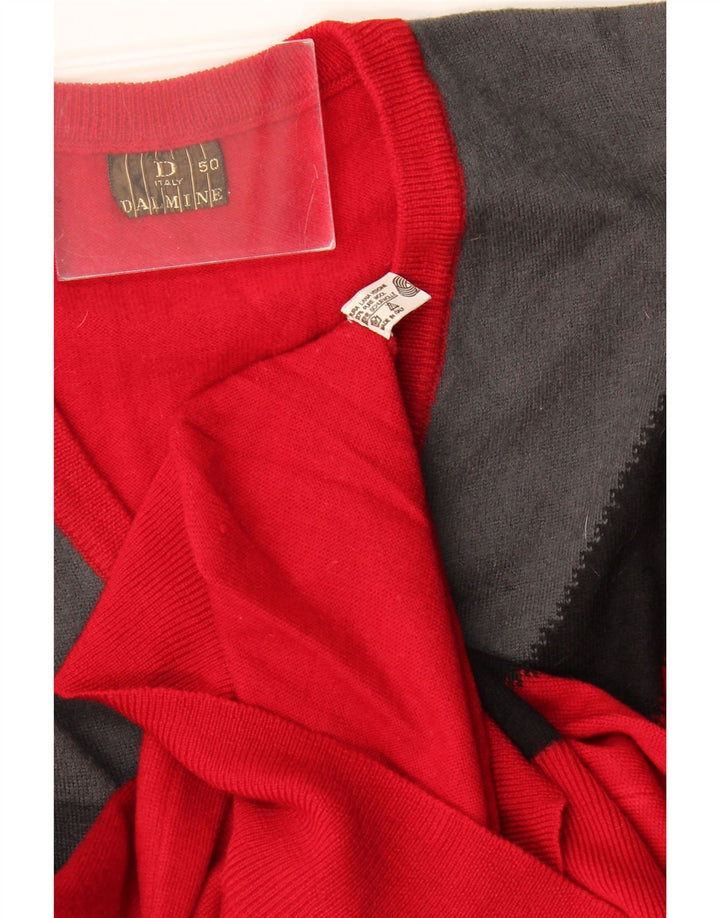 DALMINE Pull Col V Homme IT 50 Laine Vierge Colorblock Rouge Moyen