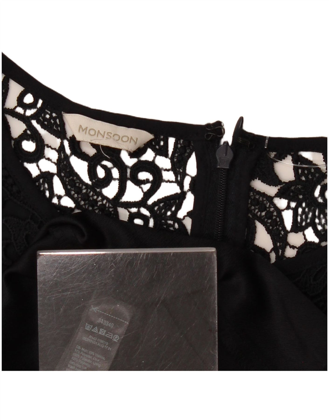 MONSOON Robe trapèze à manches 3/4 pour femme UK 10 Petit Bleu Marine Floral