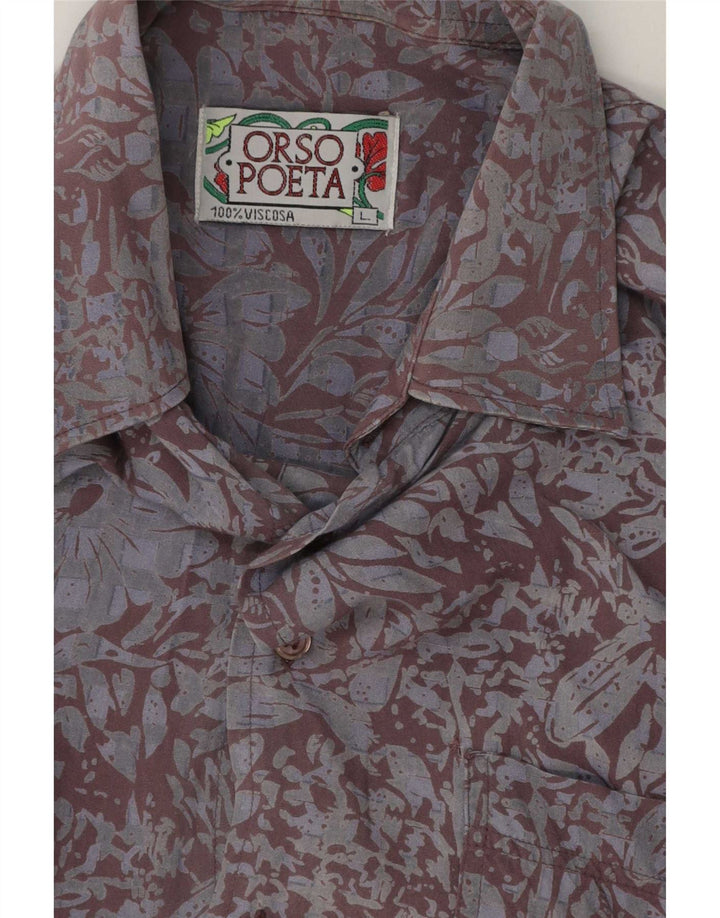 Orso Poeta Chemise Homme Large Gris Floral Viscose