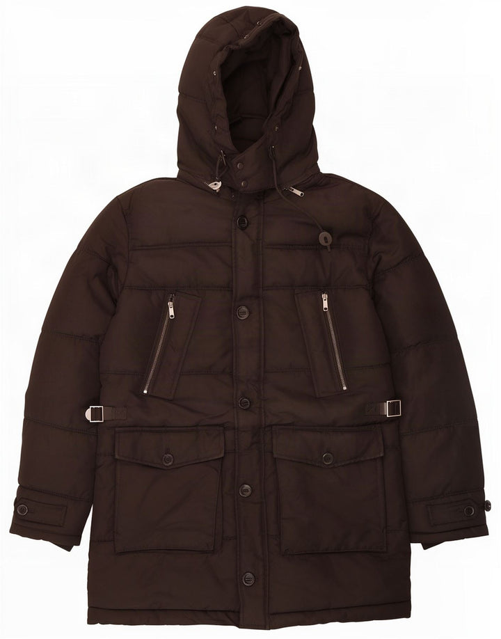 Zara Veste matelassée à capuche pour homme UK 38 Medium Noir Polyester