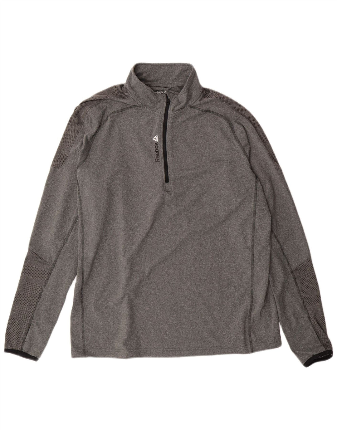 REEBOK Mens Zip Neck Pullover Tracksuit Top Large Grey Polyester