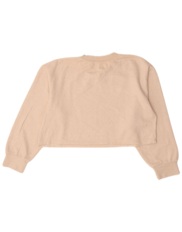 Zara Womens Crop Sweatshirt Jumper UK 14 Moyen Blanc Cassé Coton
