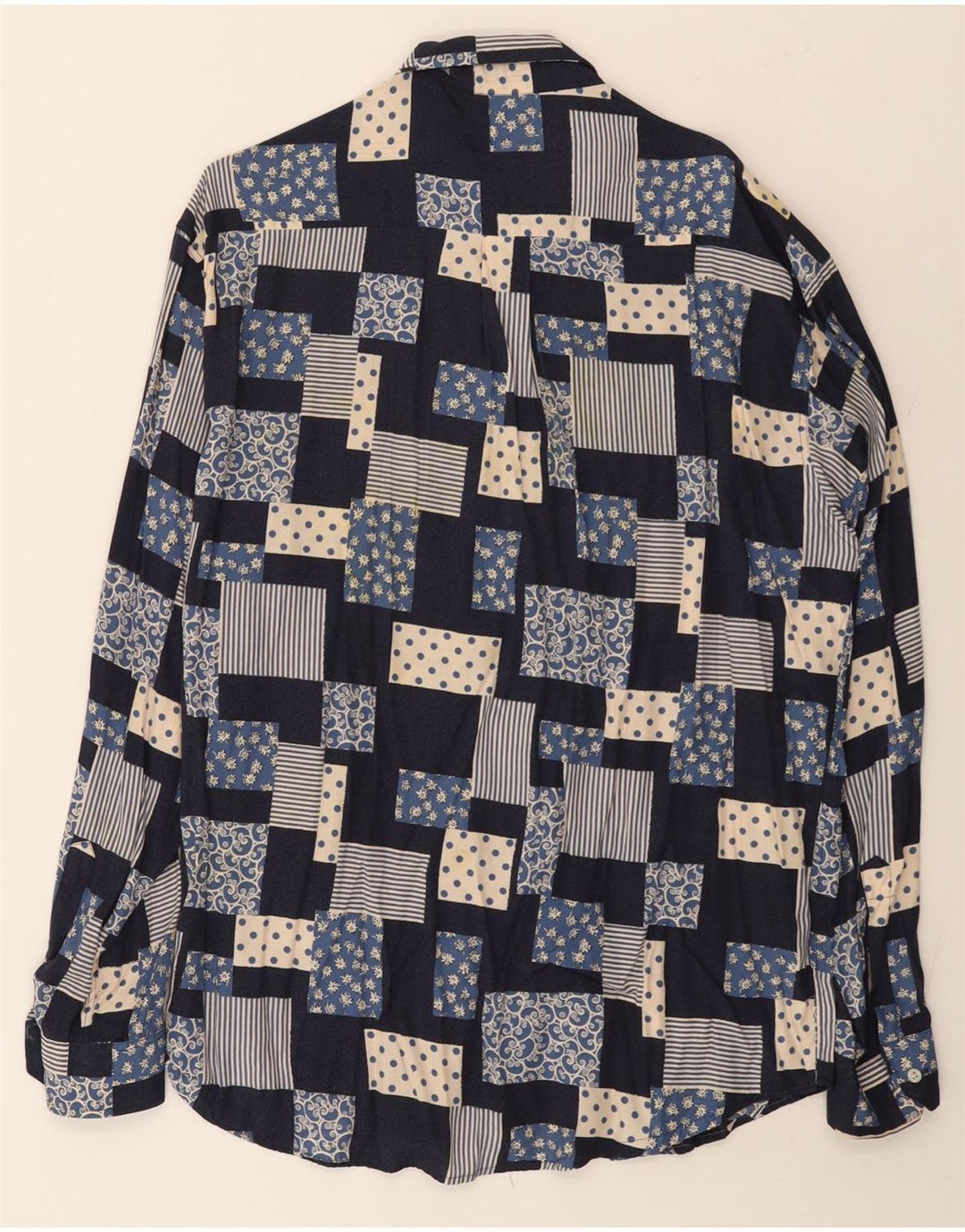 Chemise Homme Vintage Grand Patchwork Bleu Marine
