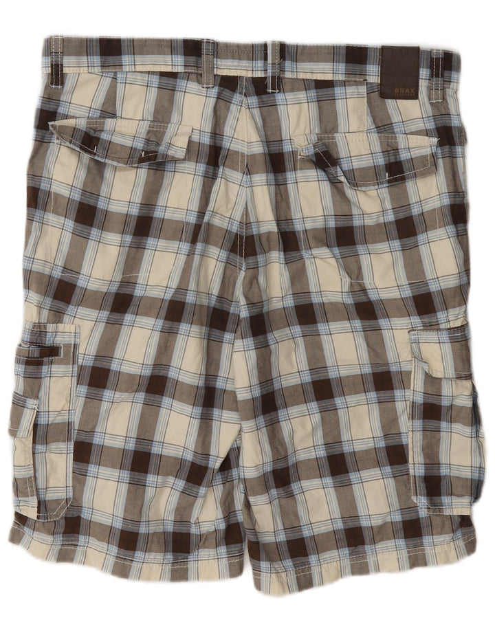 Brax Mens Cargo Shorts W36 Large Beige Check Cotton