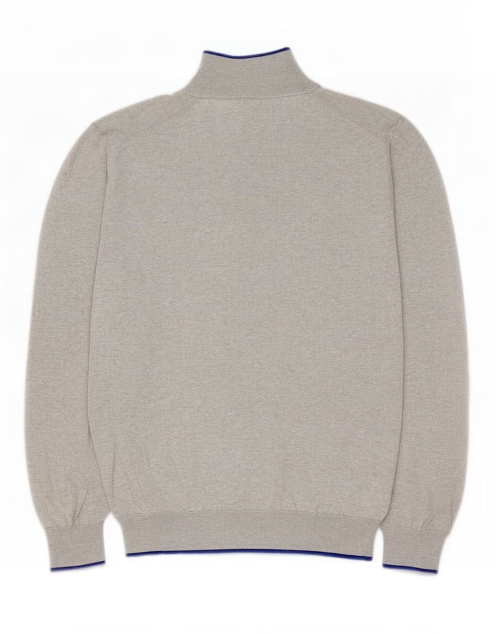 Massimo Dutti Pull à col boutonné pour homme en coton moucheté gris Taille L