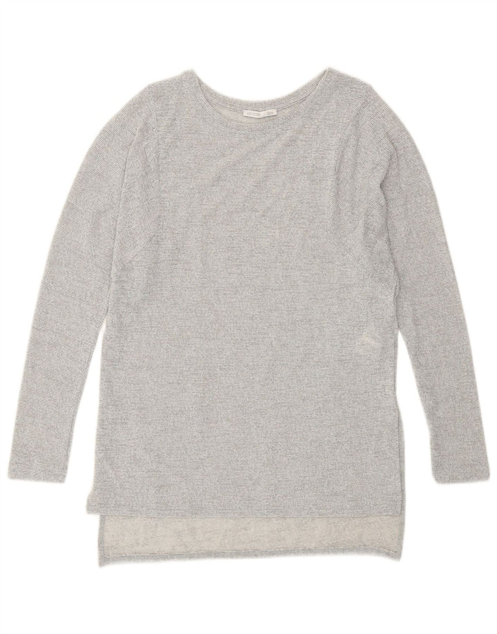 Zara Womens Longline Top Manches Longues UK 10 Petit Gris Moucheté Polyester