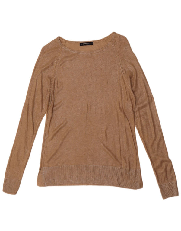 Zara Femme Pull Col Bateau UK 10 Petit Beige Moucheté