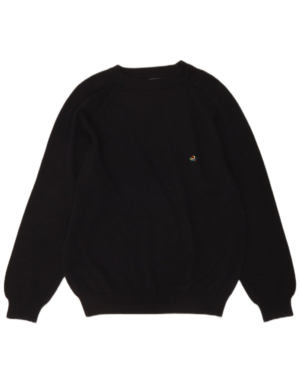 Benetton Pull à col rond pour homme en coton noir Large