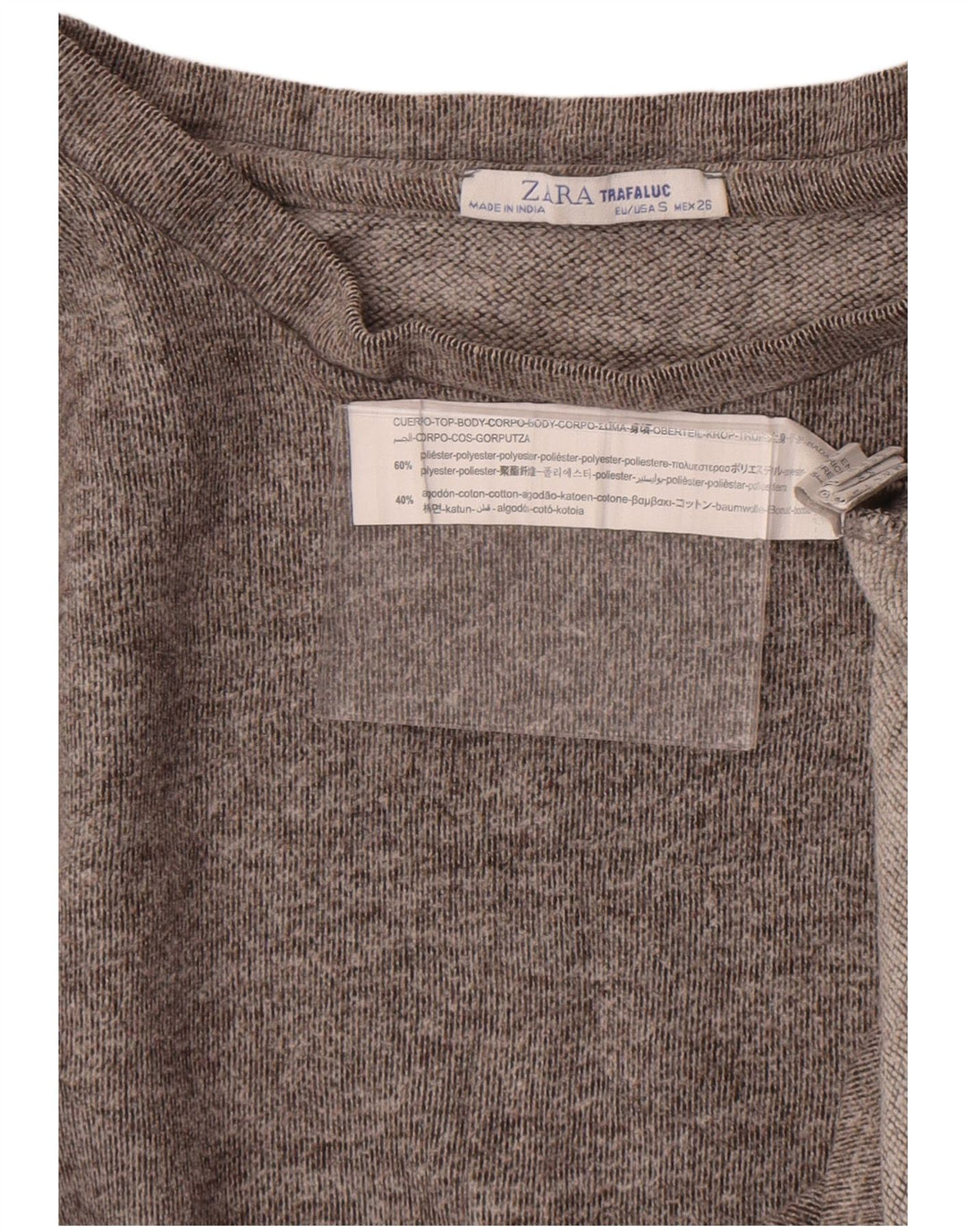 Zara Femme Haut Oversize Manches Longues UK 10 Petit Gris Moucheté Polyester