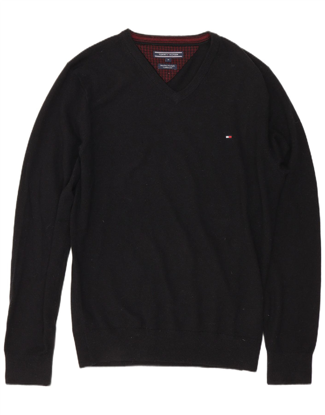 TOMMY HILFIGER Pull Col V Homme Noir Moyen Laine d'Agneau