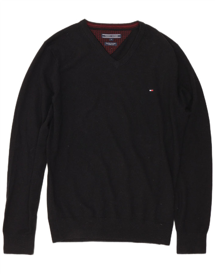 TOMMY HILFIGER Pull Col V Homme Noir Moyen Laine d'Agneau