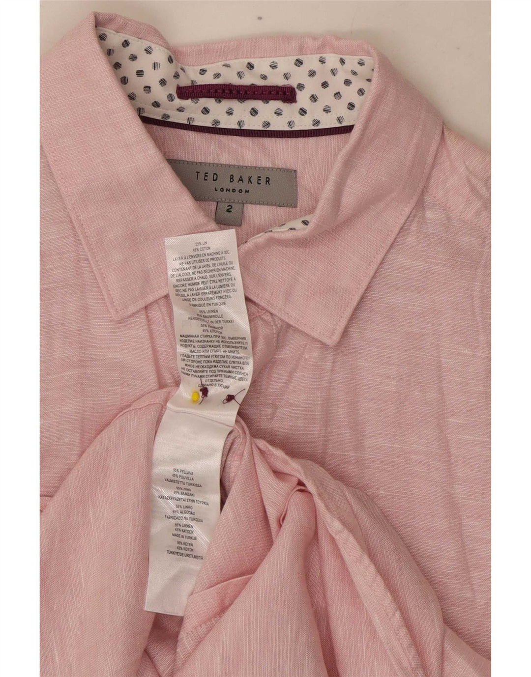 Ted Baker Chemise Homme Taille 2 Petit Lin Rose Moucheté