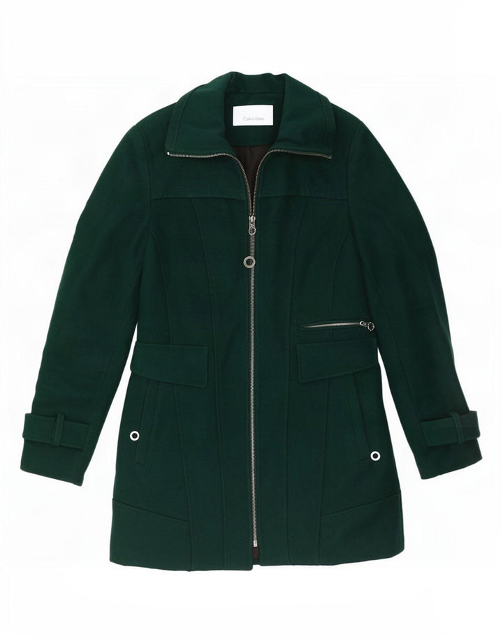 Calvin Klein Trench Femme UK 10 Petit Vert Laine Classique