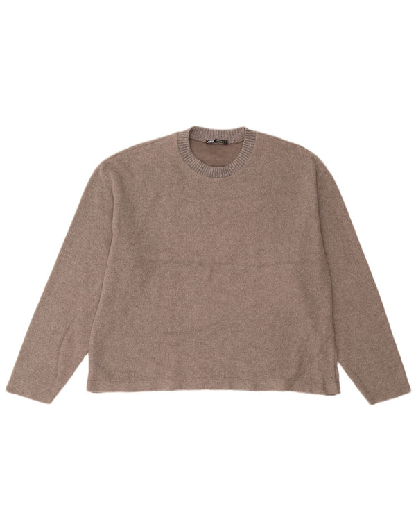 Zara Womens Loose Fit Top Manches Longues UK 14 Marron Moyen Moucheté