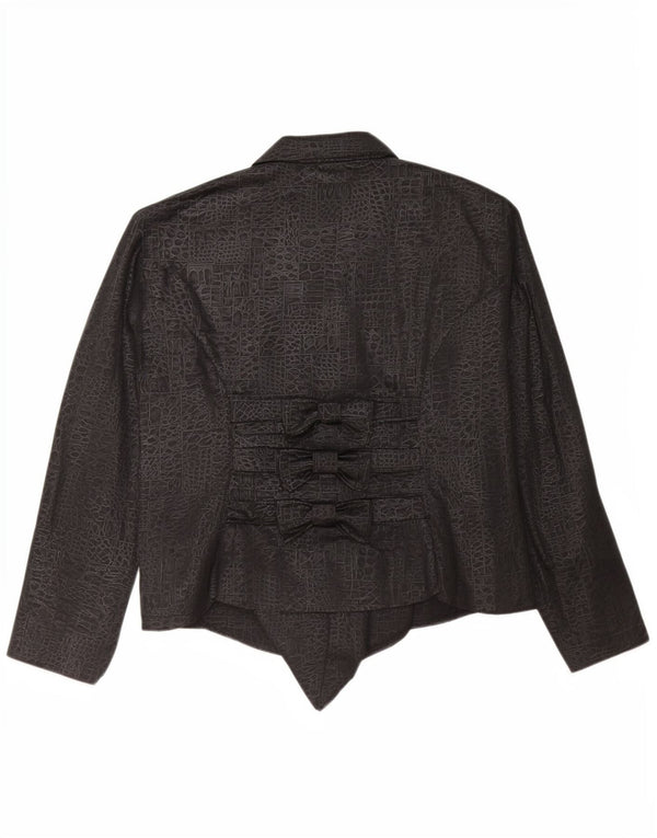 vintage Femme Asymétrique 3 Bouton Blazer Veste IT 48 XL Noir Imprimé Animal