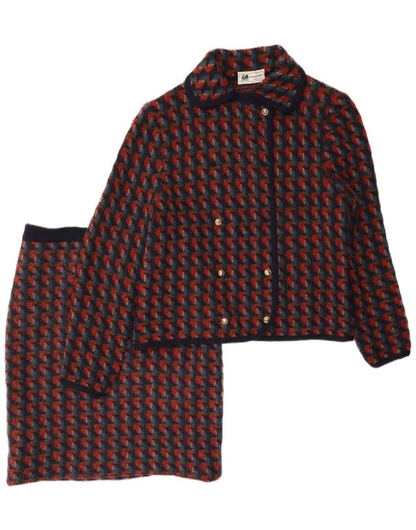 vintage Femmes Tricot 2 Pièces Jupe Ensemble UK 14 Moyen W28 Pied-de-poule Rouge