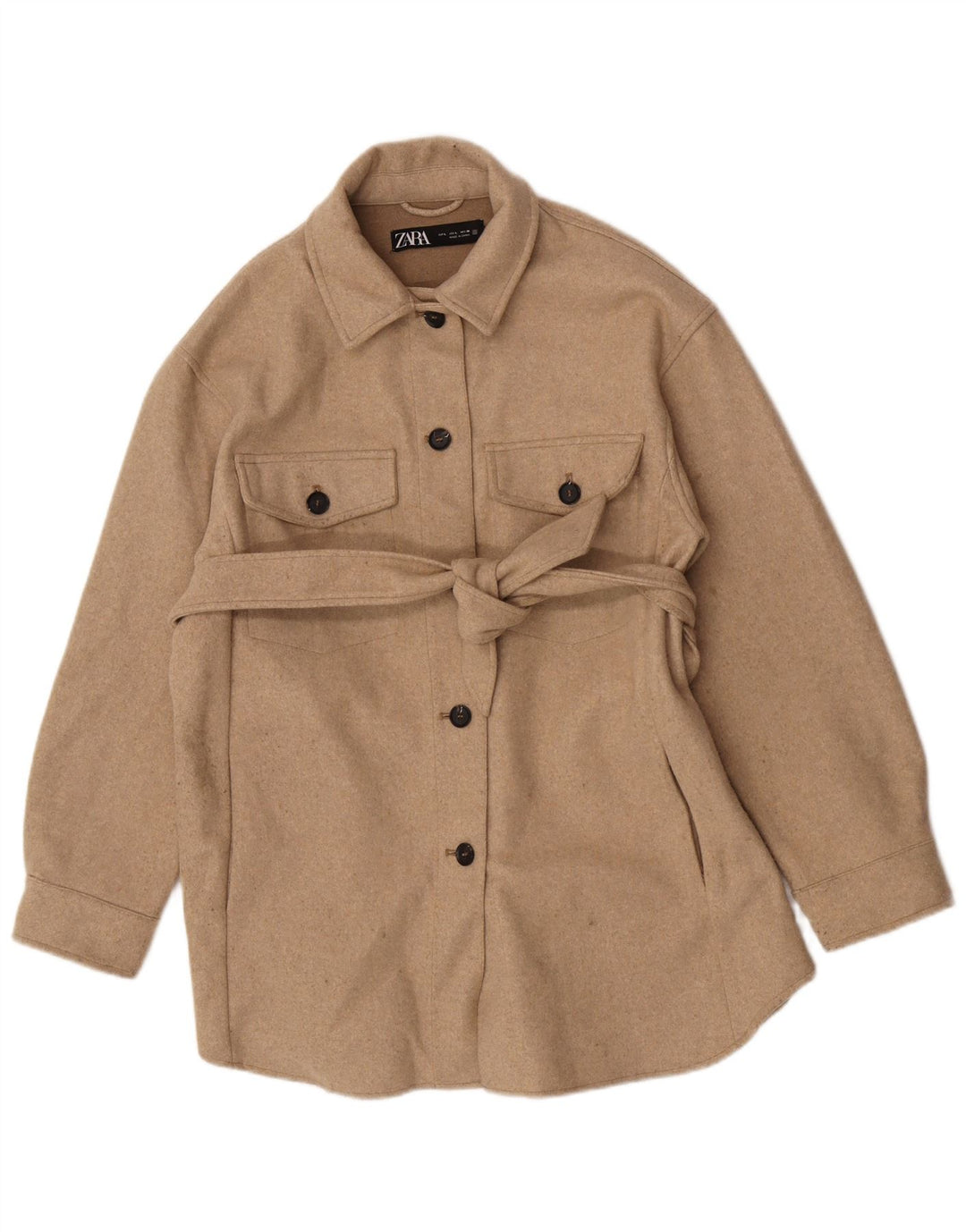Zara Veste Shacket Femme UK 14 Large Beige Polyester