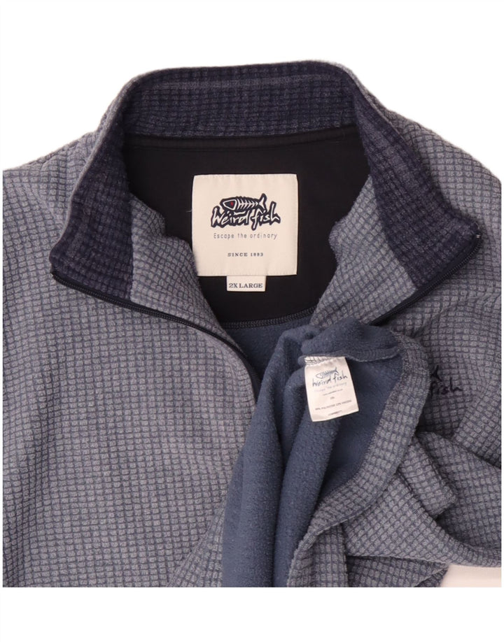 Weird Fish Pull polaire à col zippé pour homme 2XL Bleu à carreaux Polyester