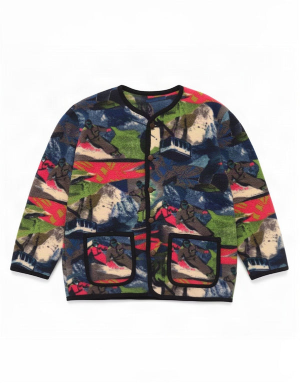 vintage Mens Graphic Fleece Jacket UK 42 XL Multicolore