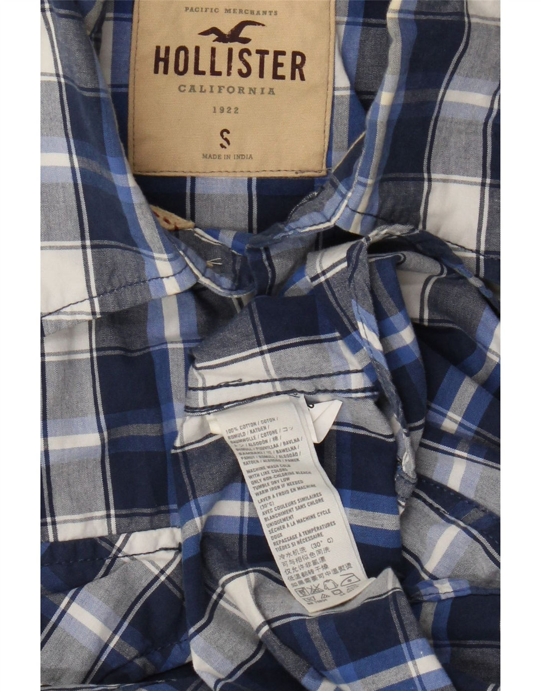 Hollister Chemise Homme Petit Carreau Bleu Coton