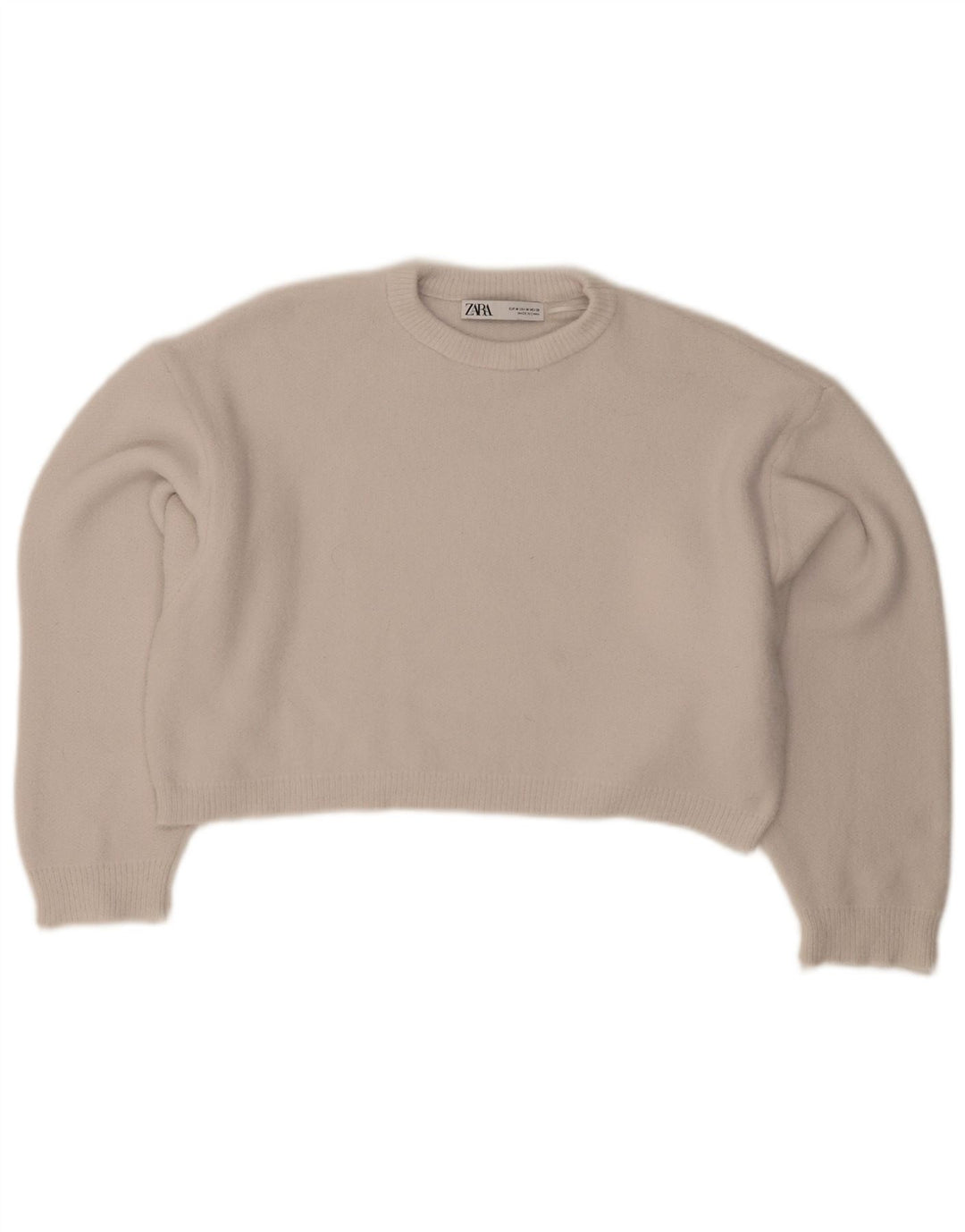 Zara Pull court surdimensionné à col rond pour femme UK 14 Gris moyen