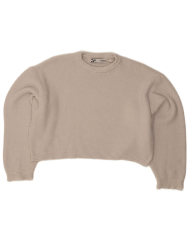 Zara Pull court surdimensionné à col rond pour femme UK 14 Gris moyen