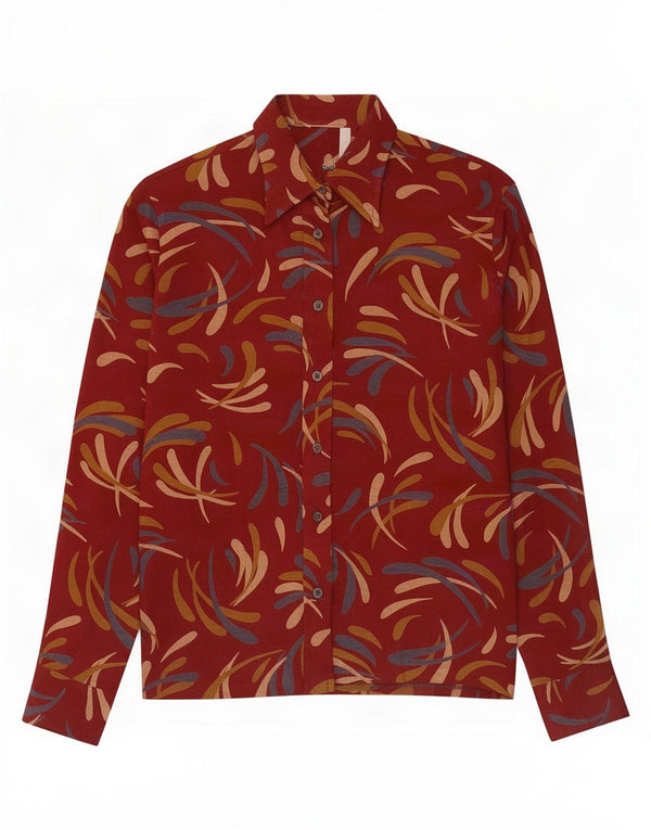 Chemise à motif abstrait femme vintage IT 48 XL Acrylique rouge