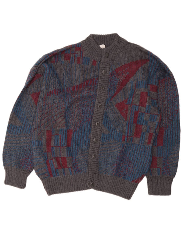 vintage Mens Cardigan Sweater IT 54 XL Gris Géométrique Laine