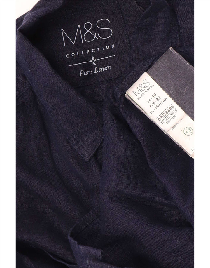 Marks & Spencer Chemise Femme UK 10 Petit Lin Bleu Marine