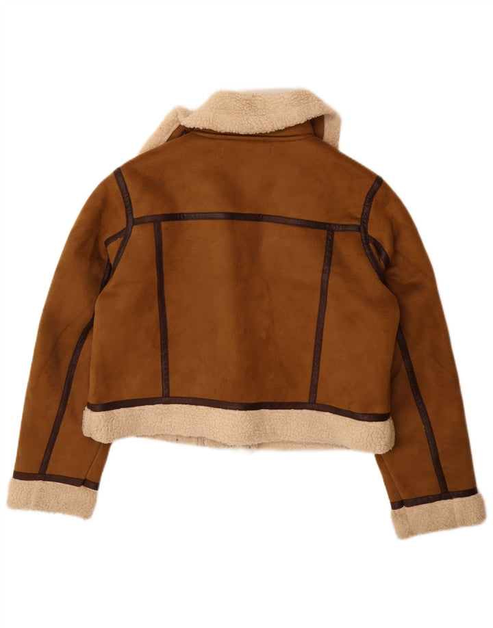 Zara Veste Sherpa Femme UK 16 Large Marron Polyester