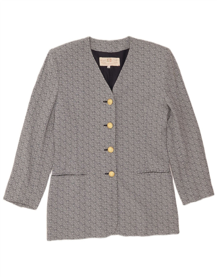 vintage Femme 4 Bouton Blazer Veste IT 42 Acétate Floral Bleu Moyen