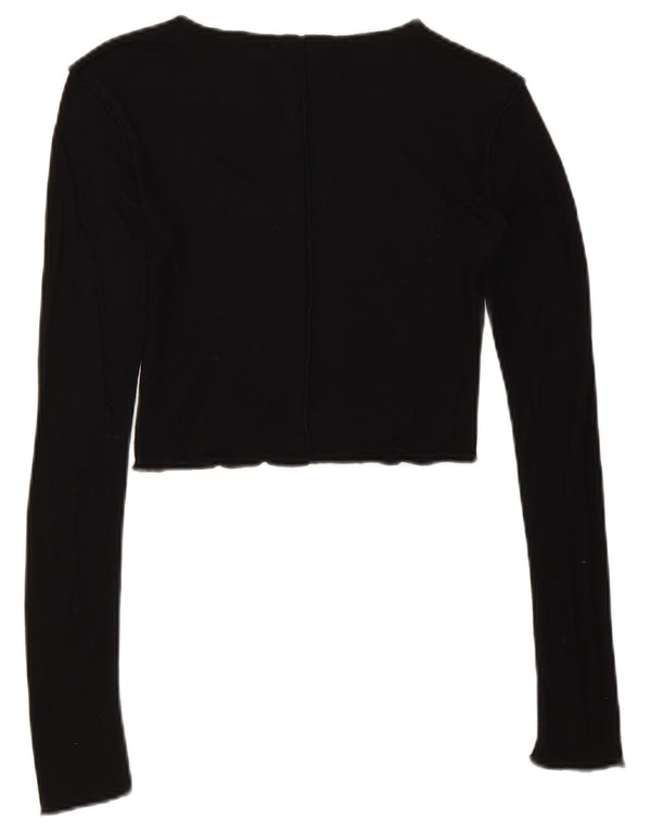 Zara Womens Crop Top Manches Longues UK 8 Petit Noir
