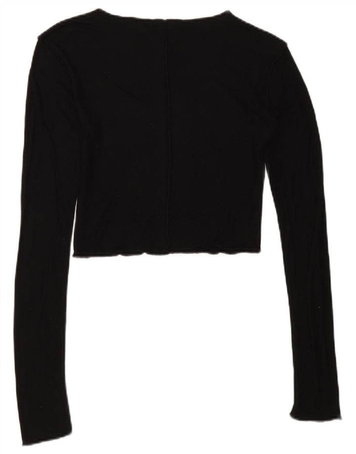 Zara Womens Crop Top Manches Longues UK 8 Petit Noir