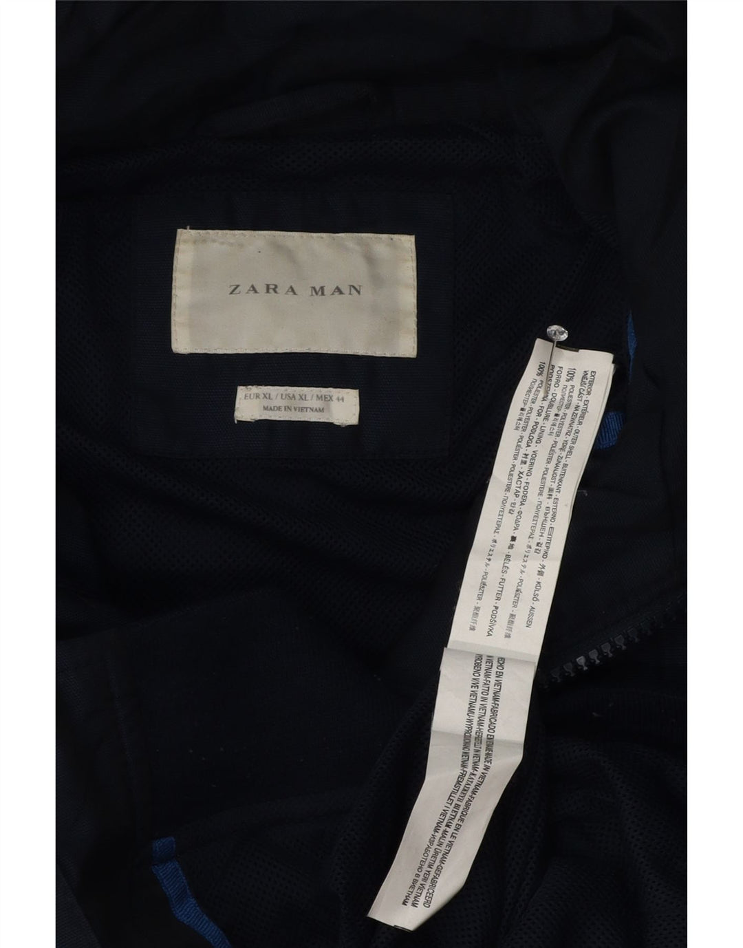 Zara Veste bomber à capuche pour homme UK 42 XL Bleu marine Polyester