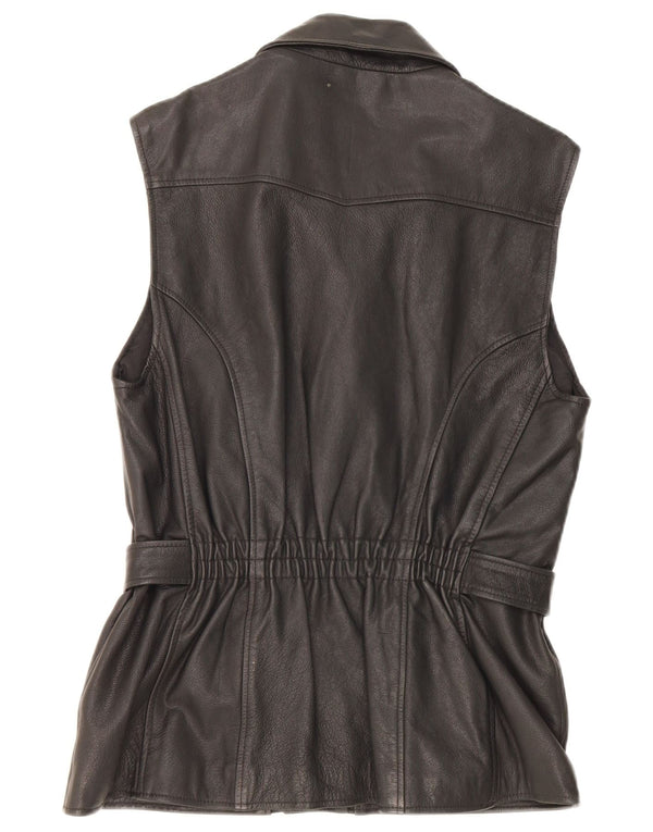 gilet en cuir femme vintage EU 38 Moyen Noir