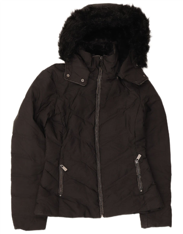 Zara Veste matelassée à capuche pour femme UK 10 Small Noir Polyester