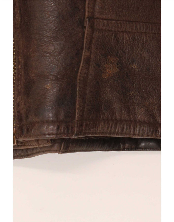 Veste en cuir Sherpa homme vintage UK 40 Grand Marron