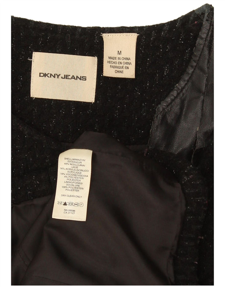Dkny Veste blazer zippée pour femme UK 14 Laine mouchetée noire moyenne
