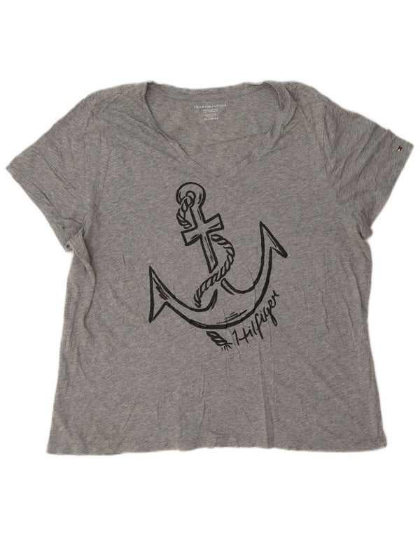 Tommy Hilfiger T-shirt graphique coupe décontractée pour femme UK 18 XL Gris moucheté