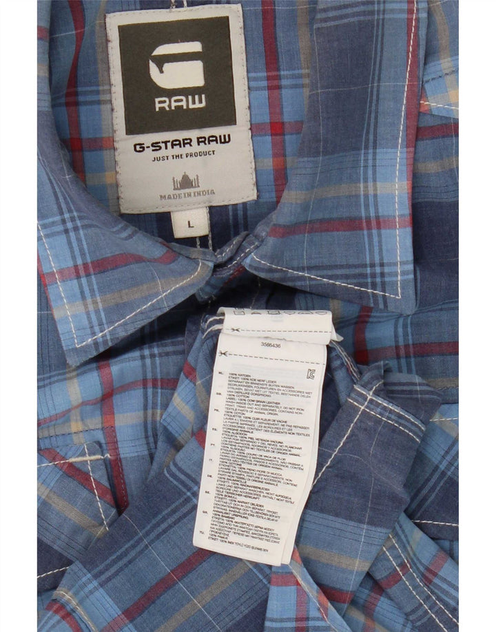 G-Star Chemise à manches courtes pour homme en coton à carreaux bleus