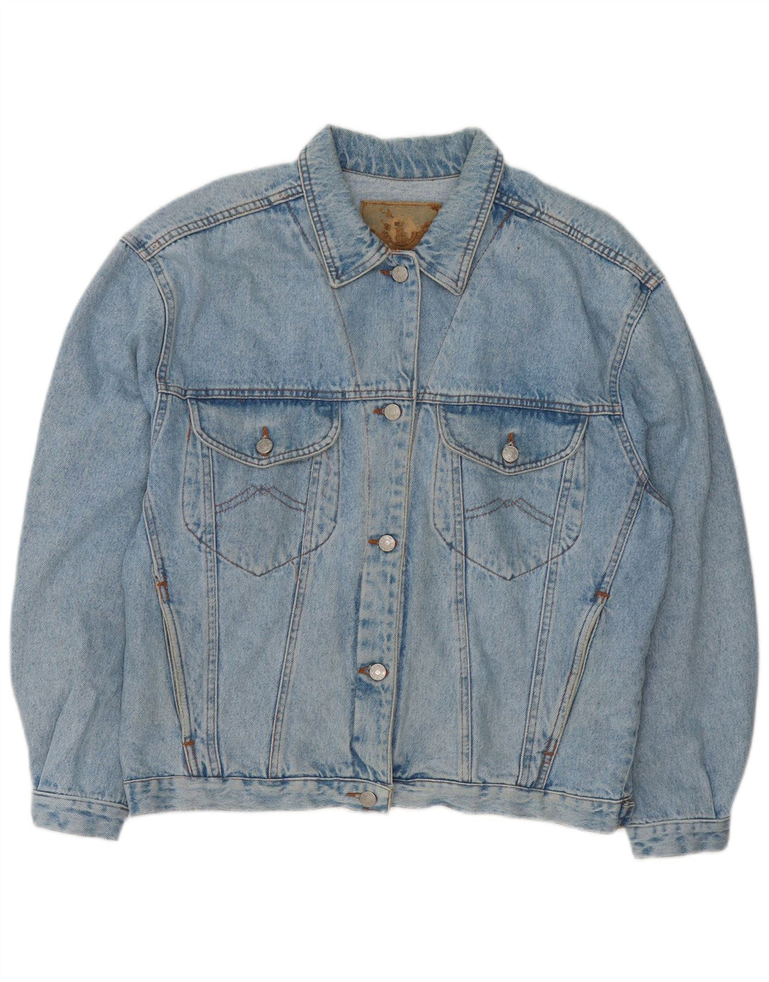 VINTAGE Veste en denim surdimensionnée femme UK 16 Grand coton bleu