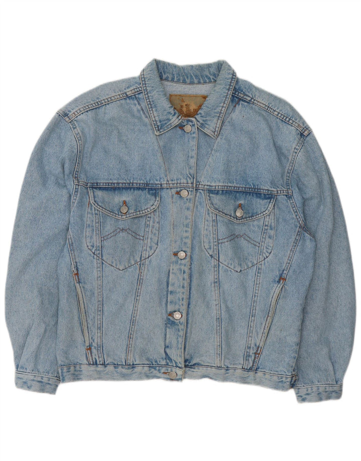 VINTAGE Veste en denim surdimensionnée femme UK 16 Grand coton bleu