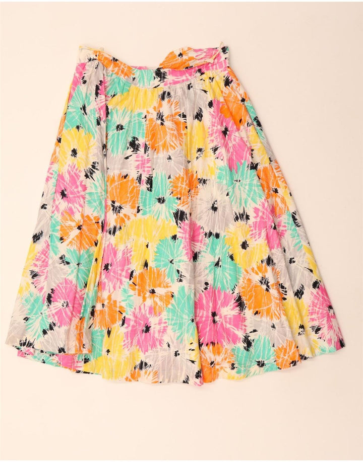 vintage Femme A-Line Jupe EU 40 Moyen W30 Coton Floral Multicolore