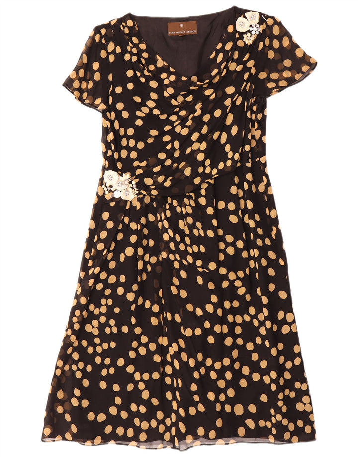 Fenn Wright Manson Robe trapèze pour femme UK 14 Grande soie à pois noirs