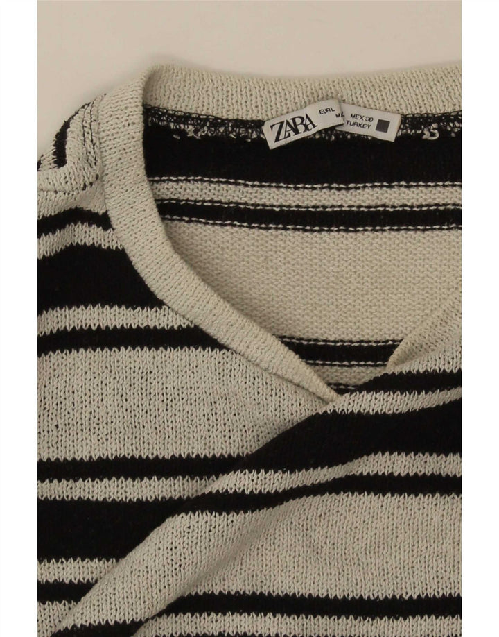 Zara Womens Crop Oversize Top Manches Longues UK 16 Grand Noir Rayé