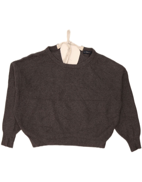 Zara Pull court surdimensionné à col bateau pour femme UK 10 Petit Gris
