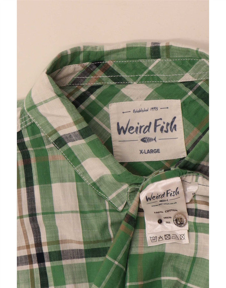 Weird Fish Chemise à manches courtes pour homme XL en coton à carreaux vert